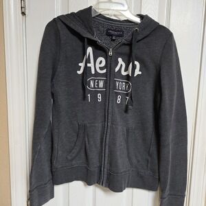 Aero Aeropostale‎ L women Charcoal gray stitch logo Zip Hoodie Jacket